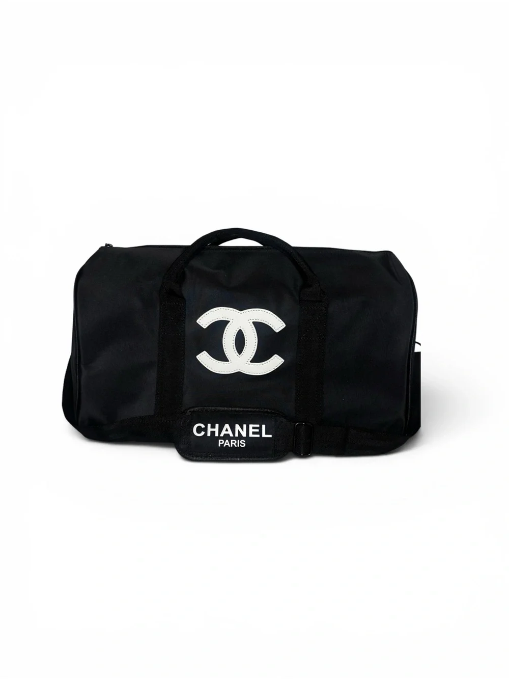 Chanel Black Canvas Duffle Bag with White CC Logo gwp